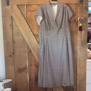 eshakti Brown and Cream Geometric Midi Dress